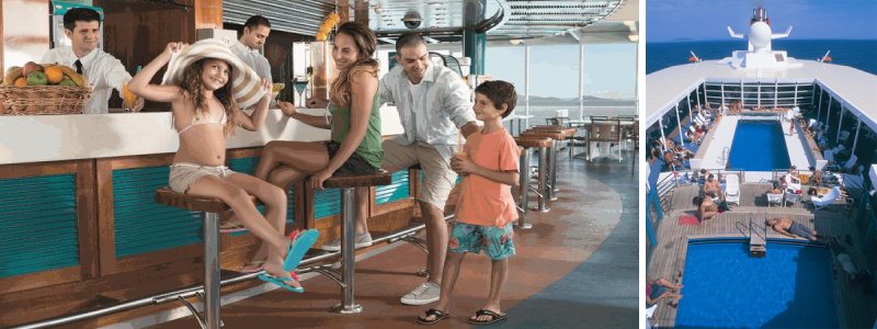 Anek Superfast: piscina exterior y zona de restaurante a bordo del Superfast XI en la ruta Italia&ndash;Grecia