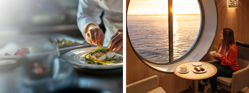 Brittany Ferries: restaurant on board the Pont-Aven on the Santander&ndash;Plymouth route, with quality French cuisine included in the crossing
