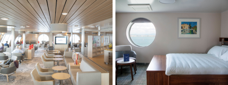 Brittany Ferries: deck and cabin on board the Santo&ntilde;a on the Santander&ndash;Portsmouth route, with Liquefied Natural Gas propulsion